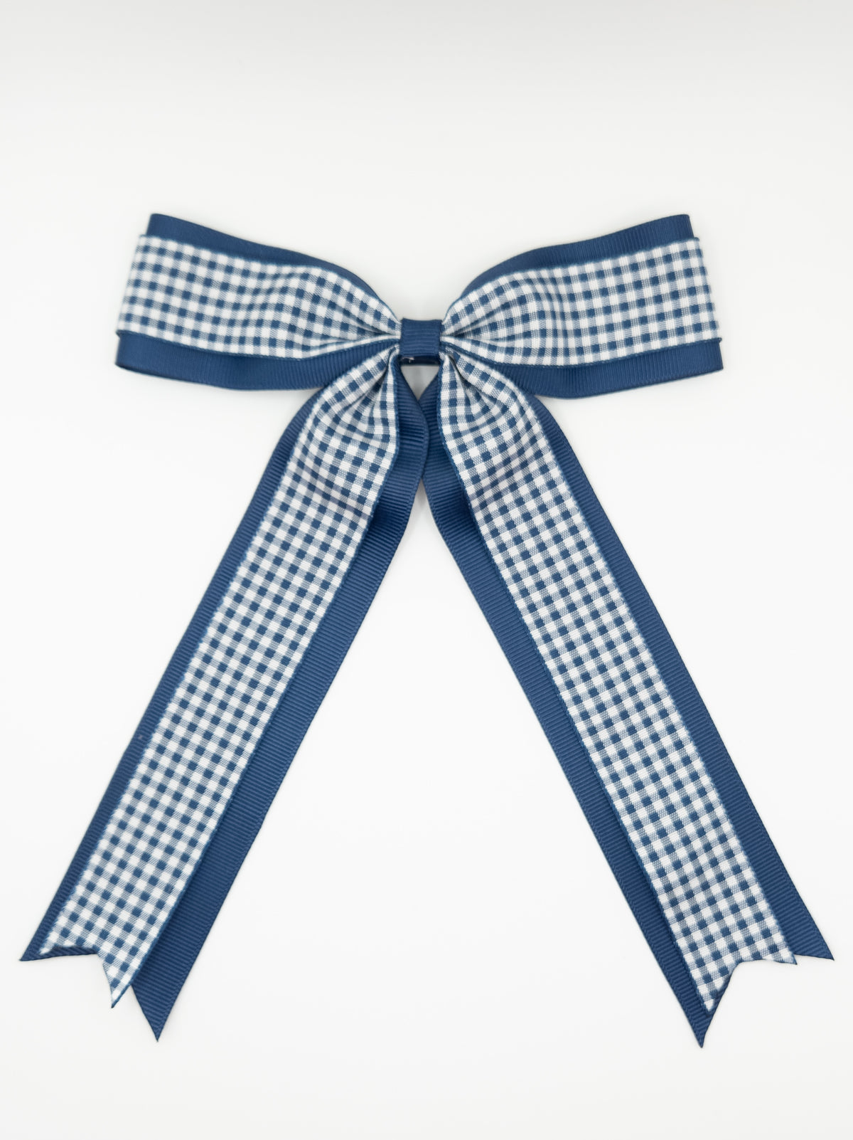 Navy Gingham Bow With Tails