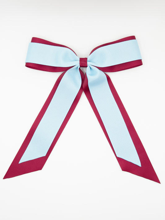 Burgundy & Pale Blue School Ribbon Bow with Tails