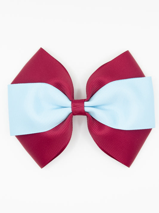 Burgundy & Pale Blue School Hair Bow