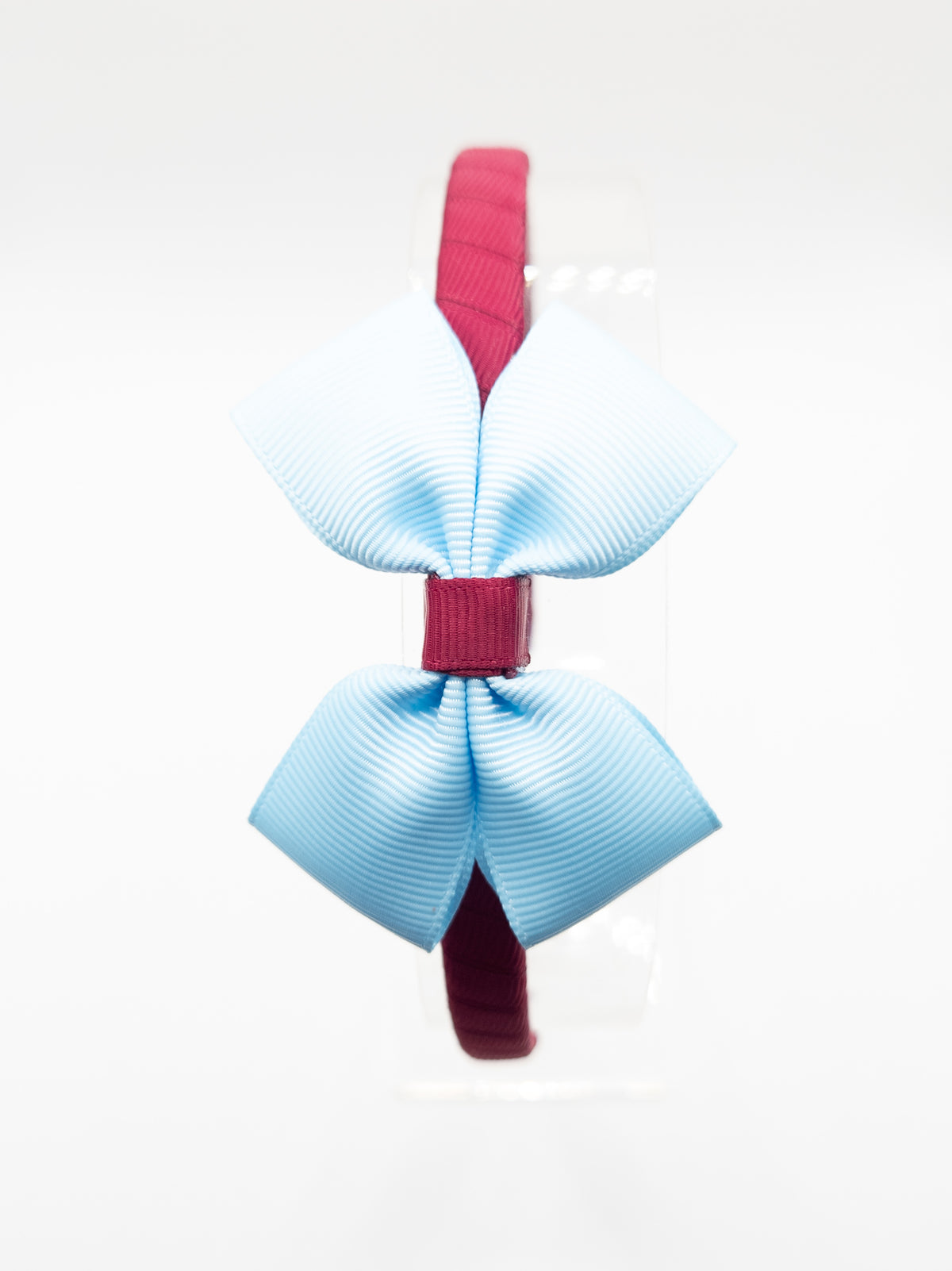 Burgundy & Pale Blue School Bow Hairband