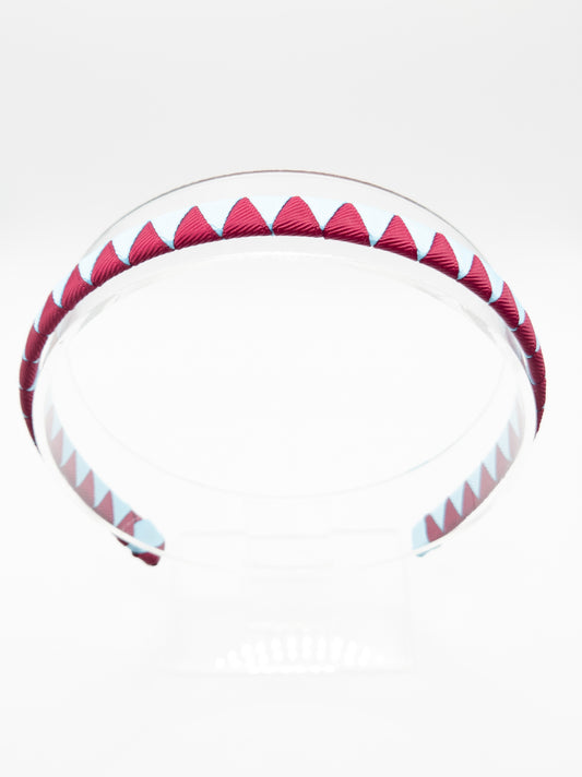 Burgundy & Pale Blue Grosgrain Wrapped Hairband