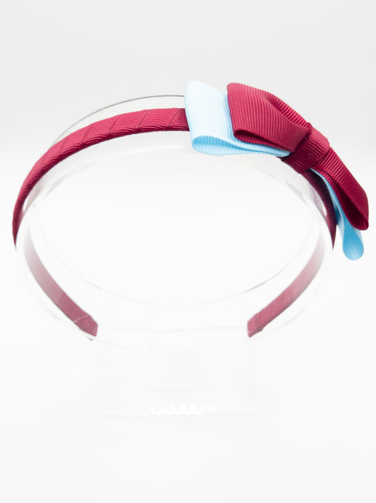 Burgundy & Pale Blue School Classic Bow Hairband