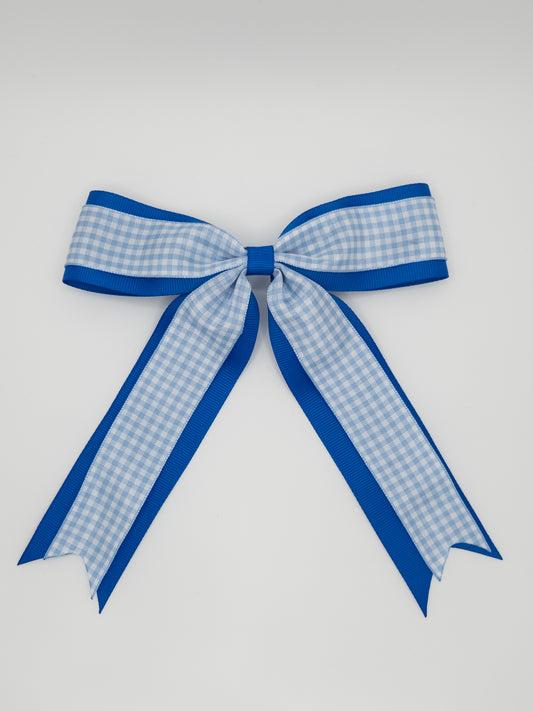 Blue Gingham Bow With Tails