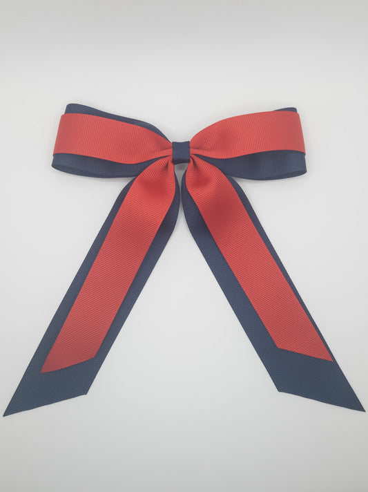 Navy & Red School Ribbon Bow with Tails