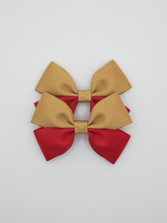 Gold & Red School Pigtail Bow Set