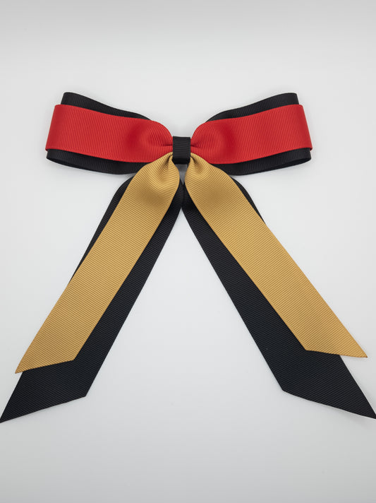 Black, Gold & Red School Ribbon Bow with Tails