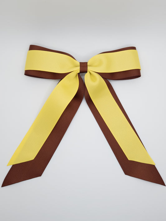 Brown & Yellow School Ribbon Bow with Tails