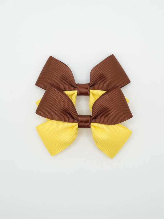 Brown & Yellow School Pigtail Bow Set