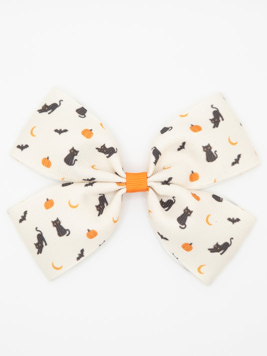Black Cats & Pumpkins Print Hair Bow