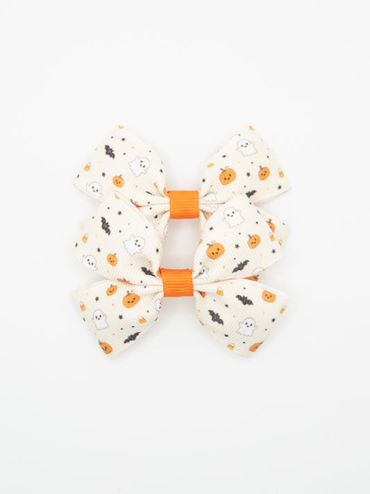 Ghosts & Pumpkins Print Pigtail Bow Set