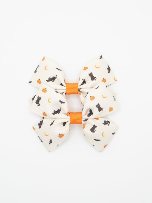 Black Cats & Pumpkins Print Pigtail Bow Set