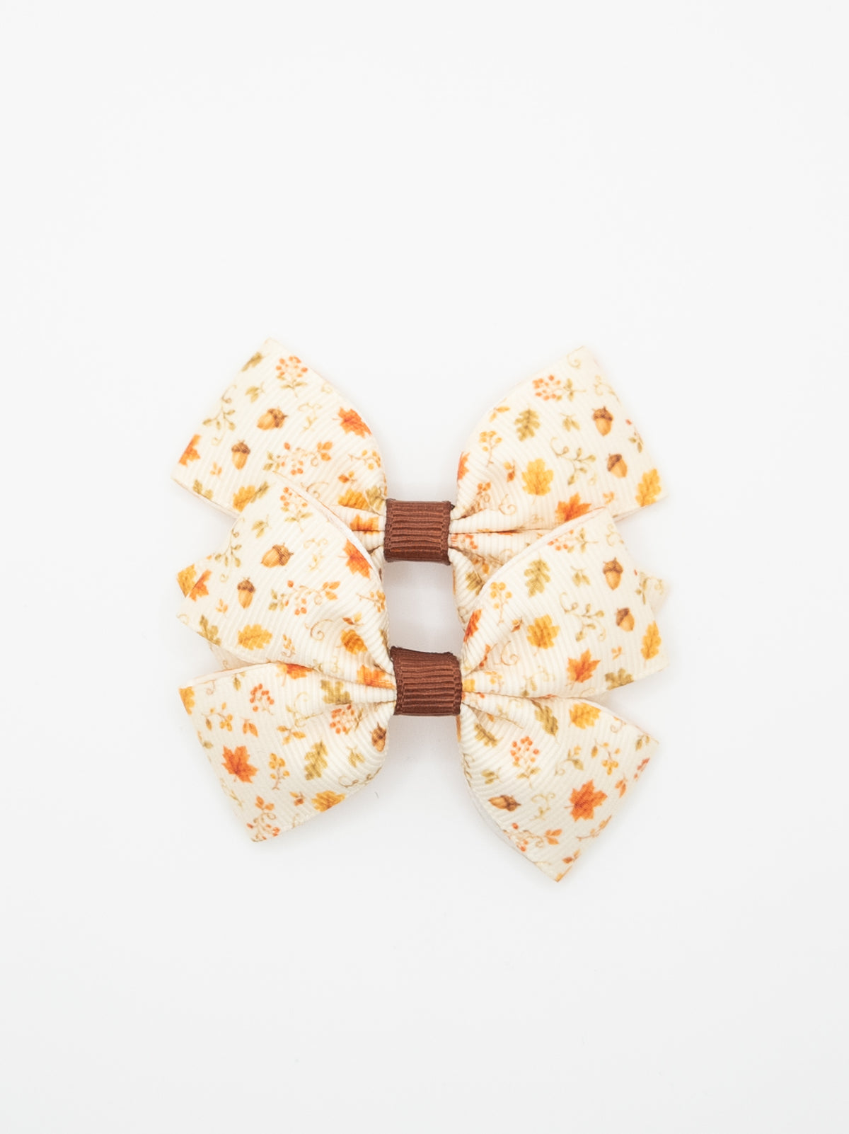 Autumn Leaves & Acorns Print Pigtail Bow Set