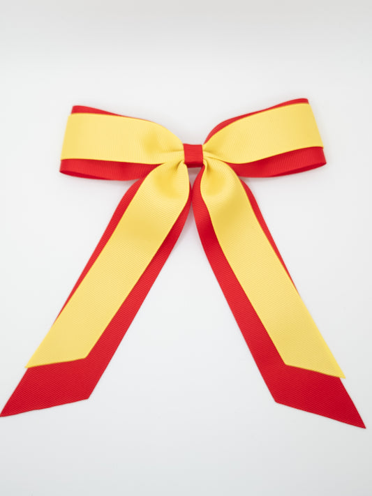 Red & Yellow School Ribbon Bow with Tails